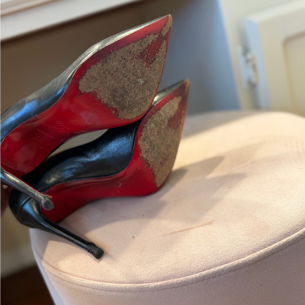Christian Louboutin Black Leather Pointed Pumps - Picture 4 of 6